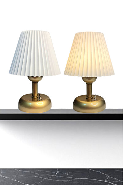 Bubihome 2 Adet Pileli Kablosuz Masa Lambası ,Gold Pilli Led Abajur Pileli Başlık