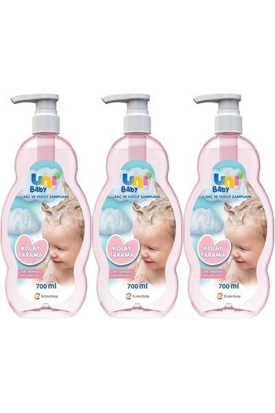 Uni Baby Bebek Kolay Tarama Saç Ve Vücut Şampuanı 700ml (POMPALI) (3 LÜ SET)