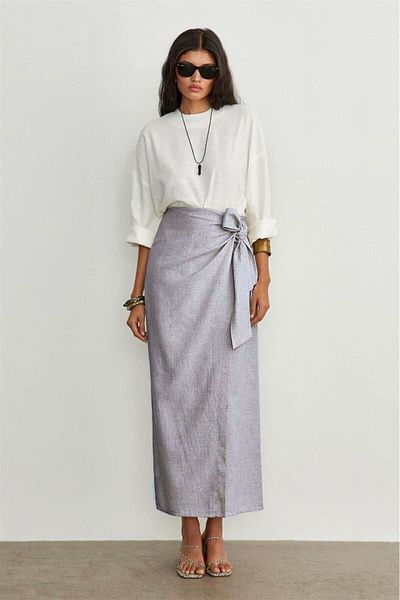 BYzıt Linen Blended Side Tied Lined Skirt - No Lining