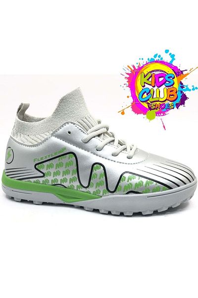 Kids Club Shoes Pantofi de fotbal Neymar Cool Kids - cu șosete argintii-verzi