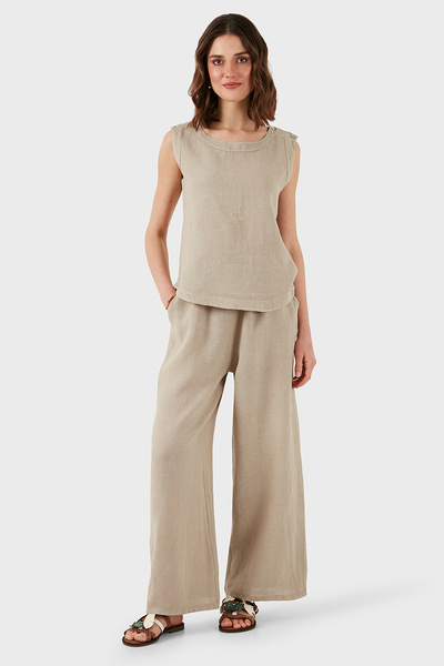 Via Dante Regular Fit Round Neck Oval Cut Linen Top Top 6251687