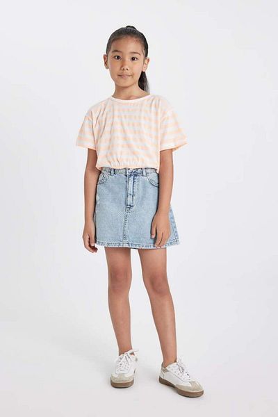 DeFacto Tricou cu mânecă scurtă cu dungi pentru fete de sezon nou