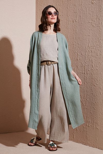 Via Dante Kimono lung de in, oversize, cu detaliu din dantela la spate KIMONO 7183544