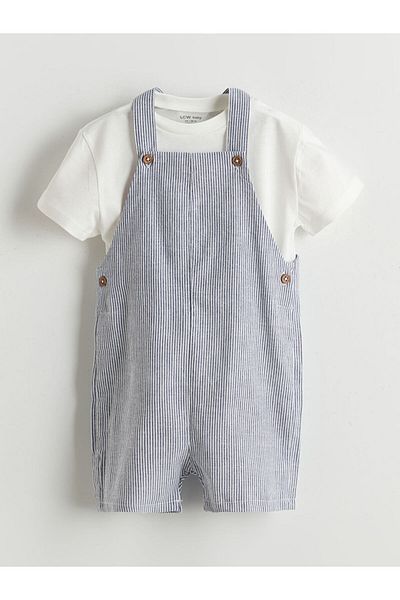 LC Waikiki Lcw Striped Baby Boy Salopet and T-Shirt 2 Pcs