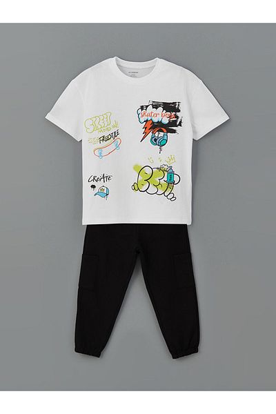 LC Waikiki Lcw Printed Boys' T-Shirt and Sweatpants Bottom 2-Pack