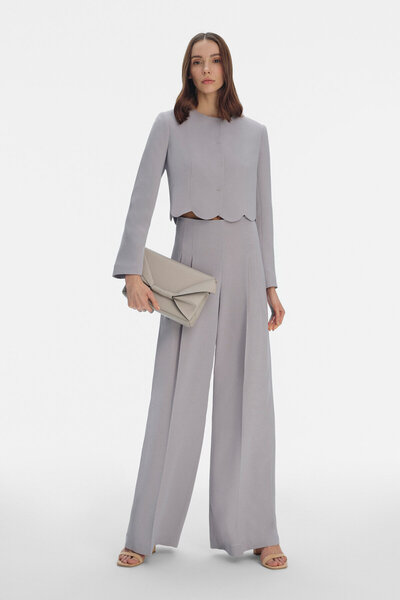 Vakko PANTALONI GREI CU PICIOARE LARGI