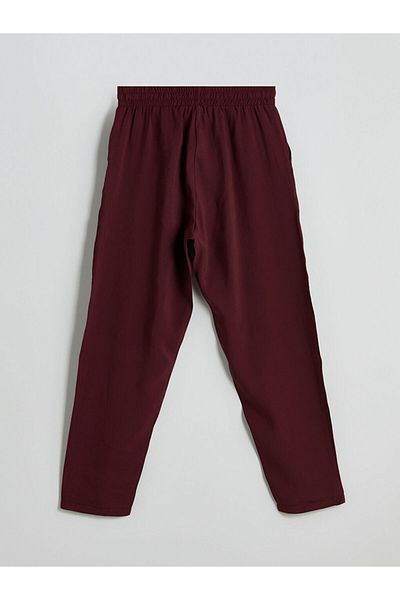 LC Waikiki Xside maroon elastic waist linen look women's pants