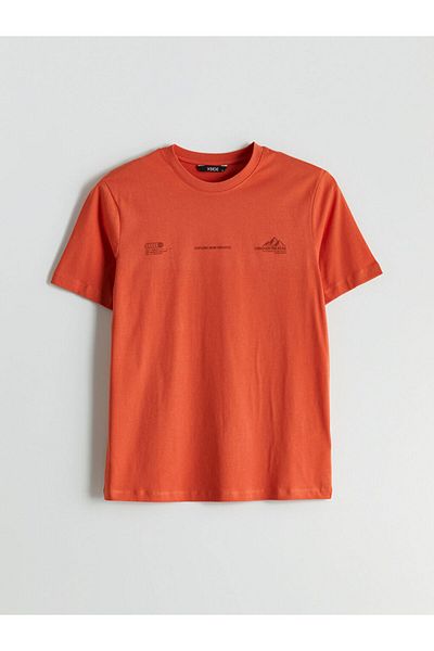 LC Waikiki Xside Orange Crew Neck Printed Combed Cotton Men's T-Shirt