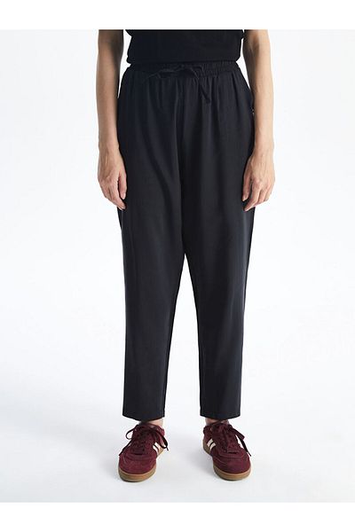 LC Waikiki Xside Black Elastic Waist Linen Look Women's Trousers
