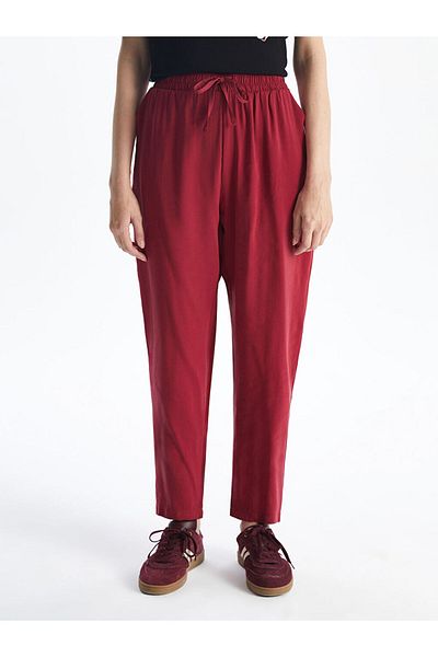 LC Waikiki Xside Red Elastic Waist Linen Look Women's Trousers