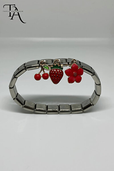 Toplu Aksesuar سوار سحر إيطالي من الفولاذ مع هدية سحرية على شكل زهرة الكرز وا...