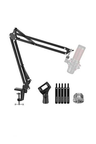 HALAMODO Adjustable Mic Stand with Microphone Windscreen and Dual Layered Mic Pop Filter, All-in-one Combo, H