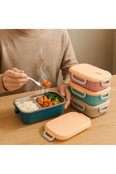 QUİCKPREP Aura 450ml Stainless Steel Child Nutrition Container 2 Compartments Meal Storage Container (21 X 13 X 8 cm)