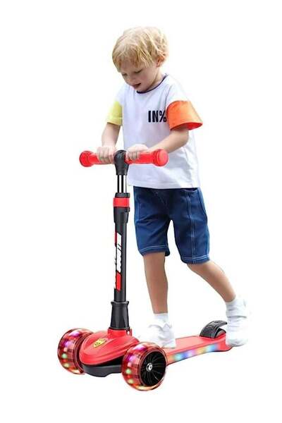 Yelajoy Foldable Children's 3 wheels Scooter with LED Light,Intelligent Steering,Adjustable Height,for Age2+