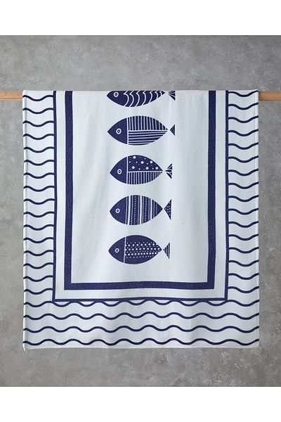 English Home Seafish Cotton Beach Towel 90X150 cm Ecru-Navy Blue