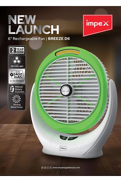 İMPEX Impex 6" Rechargeable Fan (Breeze D6)