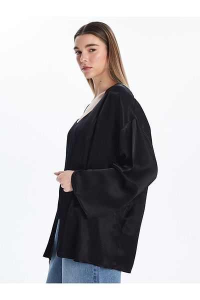 LC Waikiki Xside Black Shawl Collar Oversize Satin Women's Kimono