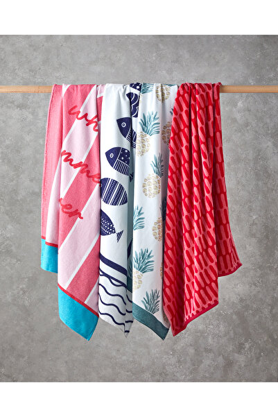 English Home Seafish Cotton Beach Towel 90X150 cm Ecru-Navy Blue