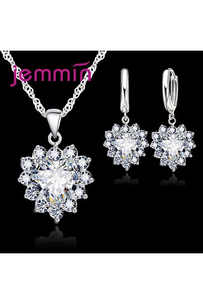 Choice White Top Sale Wding Engagement Anniversary Gift Jewelry Sets 925 Silver Color Stamped Heart Pendant