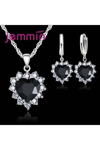 Choice Black Top Sale Wding Engagement Anniversary Gift Jewelry Sets 925 Silver Color Stamped Heart Pendant
