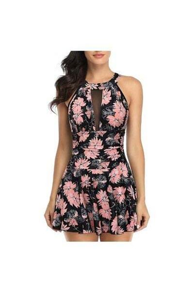 HALAMODO One Piece Swimdress for Women,  Bathing Suit, Bathing Suits with Push Up Tummy Control, Tummy Contro
