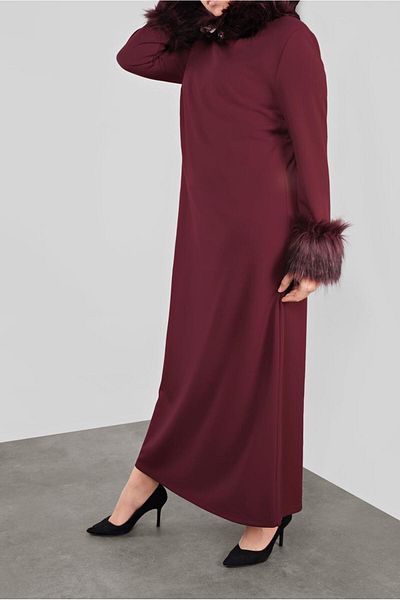 Alvina Furry Collar and Cuffed Dress - Model 20111