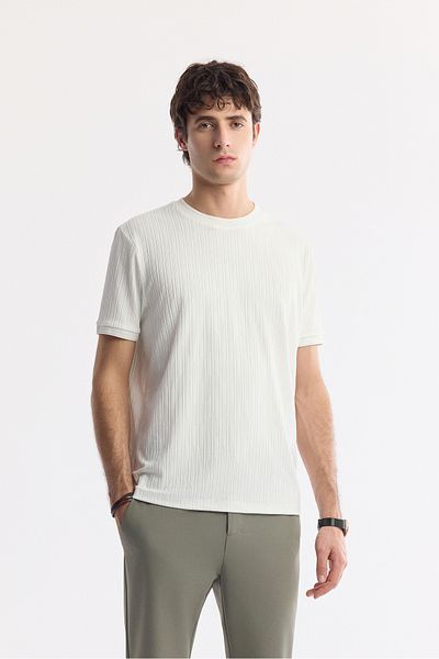 Avva Ανδρικό μπλουζάκι με λευκή λαιμόκοψη Jacquard Rib Λεπτομέρεια A51Y1035