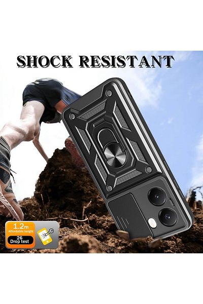 Fibaks حافظة Poco X7 Pro مع غطاء حماية لكاميرا الفيديو مع حلقة انزلاقية وغطاء حماية للدبابات العسكرية