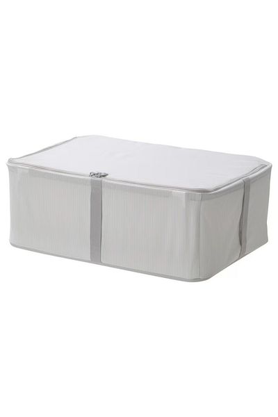 IKEA HEMMAFIXARE Storage Case, Striped White/Grey, 34x51x19 cm – Sturdy & Stackable