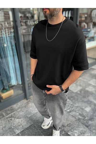 BYBASICMAN Black Basic Embossed Oversize T-Shirt Yp-5034