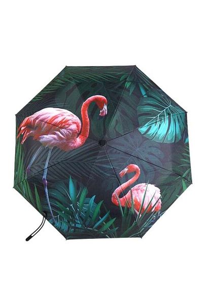 Generic Flamingo Printed Umbrella Black/Red/Green