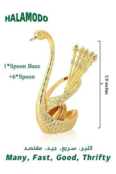 HALAMODO حامل قاعدة على شكل بجعة مزخرف، حامل ملاعق وشوكة للحلوى، أدوات مائدة للحلوى والفواكه على شكل بجعة مع 6