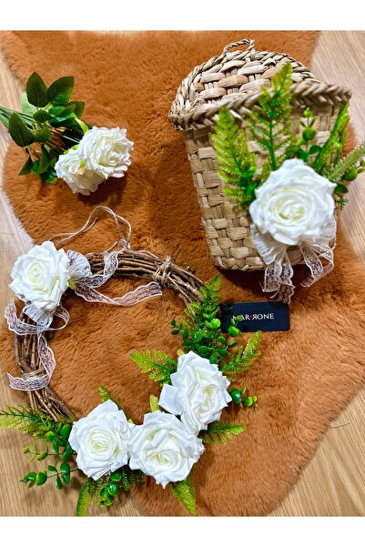 Marrone Στολίδι για την πόρτα με τριαντάφυλλα Καλάθι πόρτας Ψάθινο καλάθι