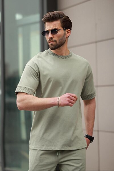 Madmext Mint Green Printed 100% Cotton Men's Shorts T-Shirt Set E7312