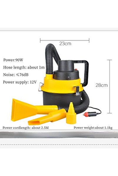 fulina Portable Wet And Dry Vacuum Cleaner, 90w High-powered, 23x23x28 Cm,12v, For Cleaning, Yellow