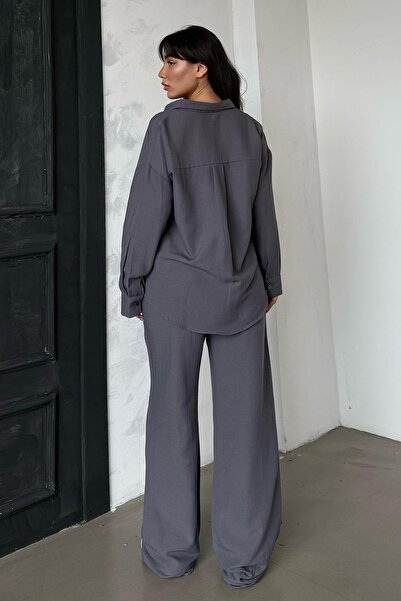 Madmext Women's Smoked Linen Shirt and Pants Two-Piece Suit Mg2356