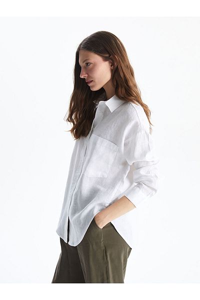 LC Waikiki Cămașă de damă XSIDE albă oversize din in
