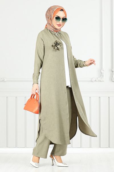 ModaMerve Front Buttoned Hijab Suit 815Ozr1047-M Çağla