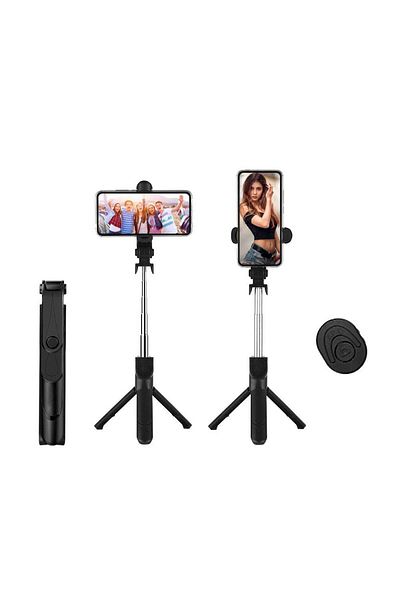 Generic 5-Section Extendable Tripod Selfie Stick With Remote Control Black