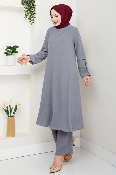 ModaMerve Accessory Button Suit 4012Mh1062-M Gray
