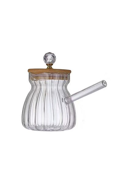 Vadi Heat-Resistant Borosilicate Glass Coffee Pot with Wooden Lid and Crystal Knob