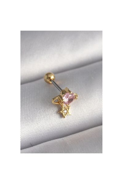Skygo 316L Steel Gold Color Pink Zircon Stone Dangle Star Detail Tragus Piercing - Tj-Pr1236