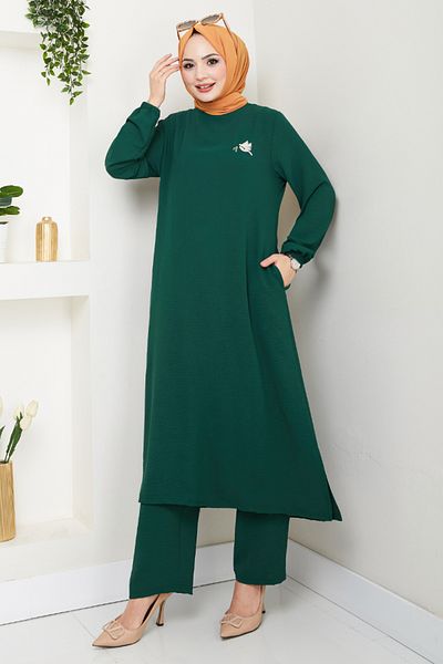 ModaMerve Embroidery Detailed Aerobin Suit 9143Pl940-M Emerald