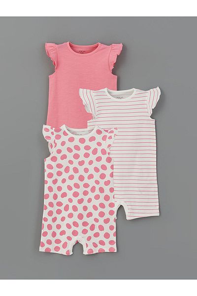LC Waikiki Lcw Baby Pink Crew Neck Baby Girl Jumpsuit 3-Pack