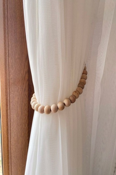 Tasu offical Modern Bohem Stil 2 Li Perde Tutucu,ahşap Boncuk Makrome Ipli Pe...