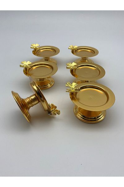 Fiyakalı Ürünler Atölyesi Gold Macaron Bowl - 6-piece Butterfly Patterned, Tea and Coffee Side Presentation Bowl, Metal Sugar Bowl