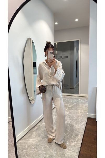 sinemkivanc co Shirt Collar Linen Pants Suit