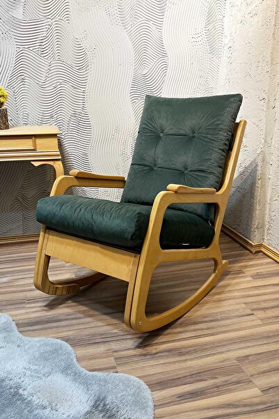 Reyo Perla Dolgu Minderli Sallanan Sandalye Dinlenme Koltuğu Baba Tv Koltuğu Berjer Naturel Yeşil