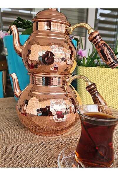 FAYA HOME Copper Wooden Handle Knotted Pattern Medium Size Teapot Teapot 3 Li...