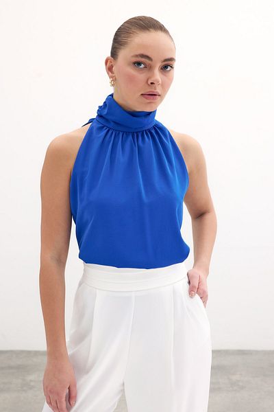 Sateen Bluză largi fără mâneci - Albastru